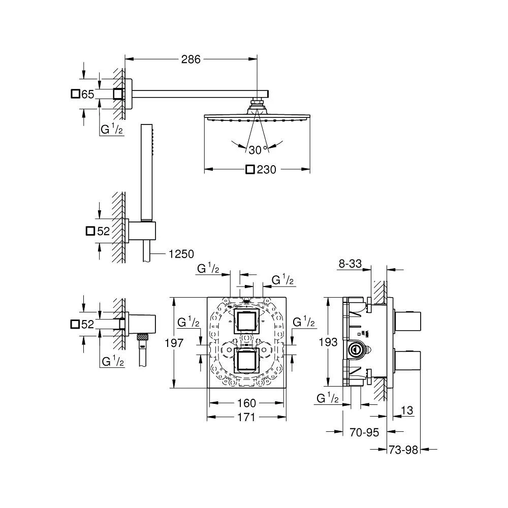 Πλήρες σετ εντοιχισμού θερμοστατικό GROHE CUBE SET 34506000 2 Πλήρες σετ εντοιχισμού θερμοστατικό GROHE CUBE SET 34506000 - Image 2