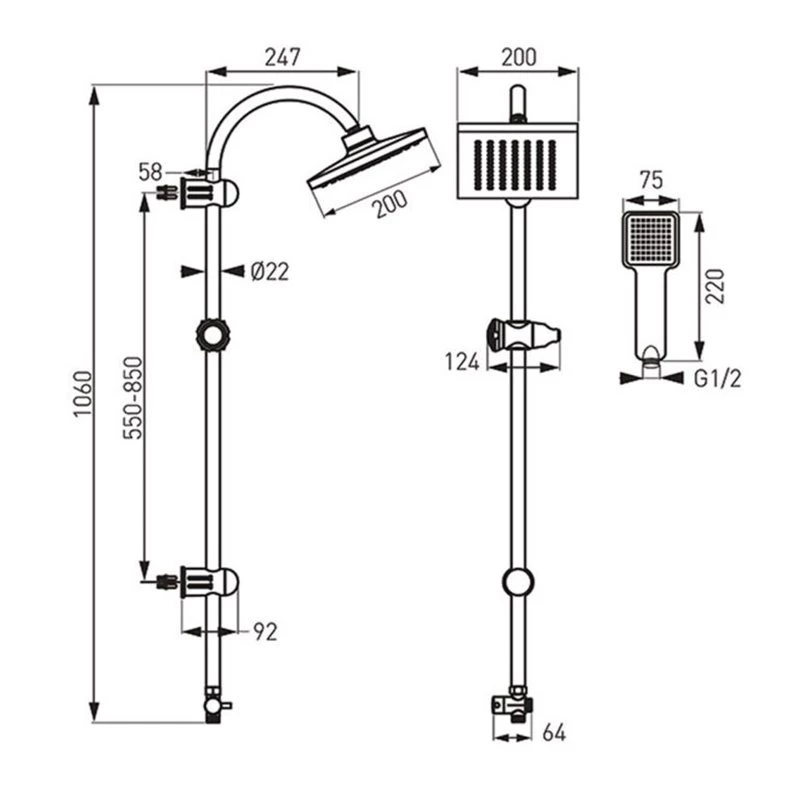 Κολόνα σταθερού ντους FERRO SQUERTO BLACK NP22-BL 2 Κολόνα σταθερού ντους FERRO SQUERTO BLACK NP22-BL - Image 2