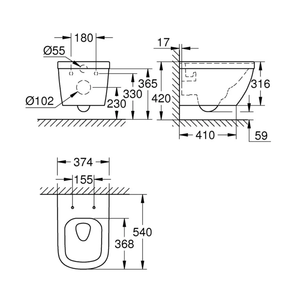 Λεκάνη κρεμαστή Rimless 54x37,4 GROHE EURO Pure Guard 3932800H 3 Λεκάνη κρεμαστή Rimless 54x37,4 GROHE EURO Pure Guard 3932800H - Image 3