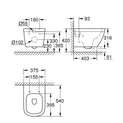 Λεκάνη κρεμαστή Rimless 54x37,5 GROHE EURO 39538000 -Λεκάνες Εκπτώσεις λεκάνη κρεμαστή rimless 54x375 grohe euro 39538000 2