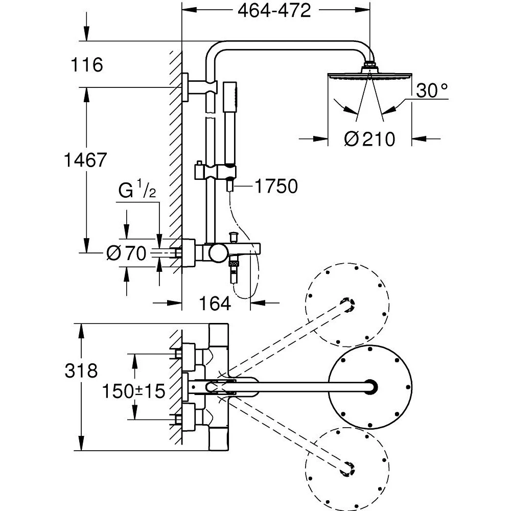 Μπαταρία λουτρού θερμοστατική GROHE RAIN SHOWER 210 27641000 2 Μπαταρία λουτρού θερμοστατική GROHE RAIN SHOWER 210 27641000 - Image 2
